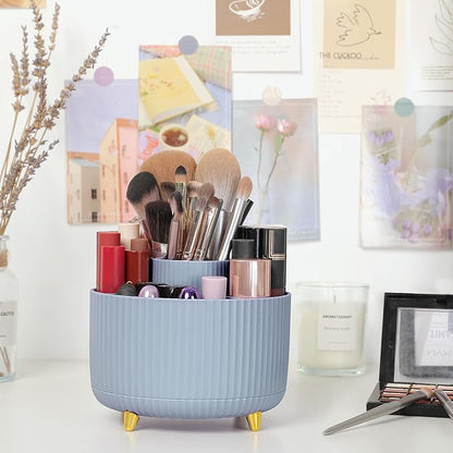 SKYDUE 360 Degree Rotating Desk Organizer, Dual-Purpose Pencil Pen Holder, Rotating Desk Pen Organizer with 5 Slots, Pencil Cup for Office, School, Home (Airy Blue)