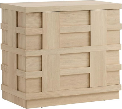 VividVibe Night Stand, Nightstand with Drawers, Bedside Table Large 3D Woven Texture Side Table Bedroom Home Office, End Table Mid Century Modern Accent Wooden Night Stand Light Oak