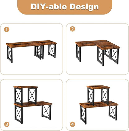 Desk Shelf, 2 Tier Wood Desktop Bookshelf, Adjustable Freestanding Stackable Desk Organizer, Desktop Shelf Organizer Storage Rack, Desk Display Rack for Office, Home, Rustic