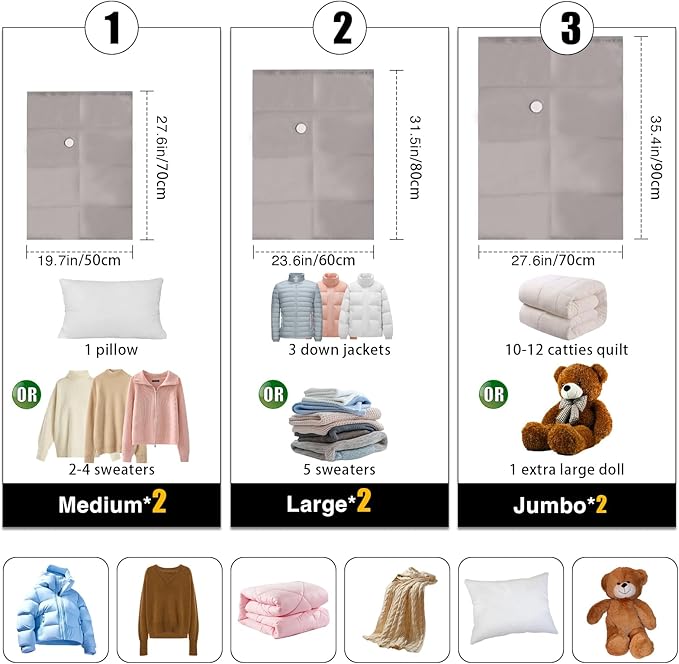 2-Pack Reusable Fabric Vacuum Seal Bags for Clothing Travel – Medium Compression Travel Essentials with Manual Pump, Tear-Resistant Oxford Cloth for Luggage, Closet & Packing Organization (Gery-2M)