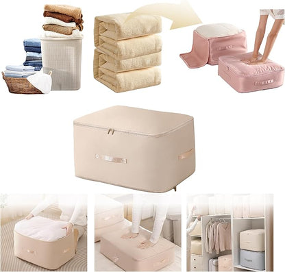 SINKZAICO Ultra Space Saving Self Compression Organizer,Packing Cubes,Waterproof And Moisture-Proof,High Capacity,For Blankets Clothes Duvet Comforter（Apricot 21.2 * 16.2 * 23.6 In）