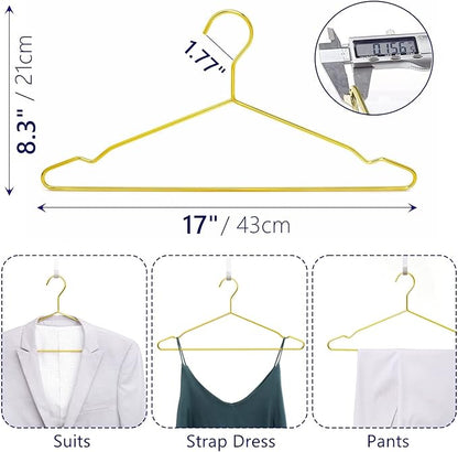 Amber Home 30 Pack 17" Shiny Gold Strong Metal Hanger, Heavy Duty Coat Hangers, Standard Suit Hangers for Jacket, Shirt, Dress