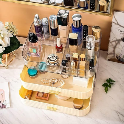 Decorcode Makeup Organizer with Stackable Drawers, Bathroom Countertop Vanity Organizers and Storage, Ideal for Desk and Dresser, Great for Cosmetics, skin Care, Lipsticks, Nail Care -Cream White