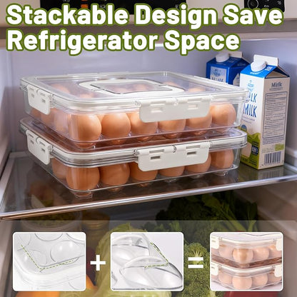 Deviled Egg Containers with Lid, 2 Pack Thick Clear Plastic Deviled Carrier with Handle Storage 48 Eggs, Stackable Egg Holder Portable Tray Platter for Fridge, Travel, Party-White
