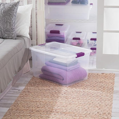 Sterilite 6-Pack Plastic Storage Bin w/ Latch Lid, ClearView Stackable Containers, 66 Qt