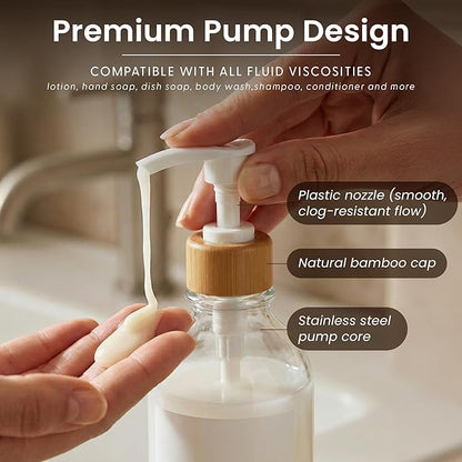 Maisonovo Plastic Soap Dispenser Set | Hand Soap and Dish Soap Dispenser Set | 16.9oz Amber Bottles with Black Bamboo Pump | Bathroom Lotion Dispenser with Pump Set of 2