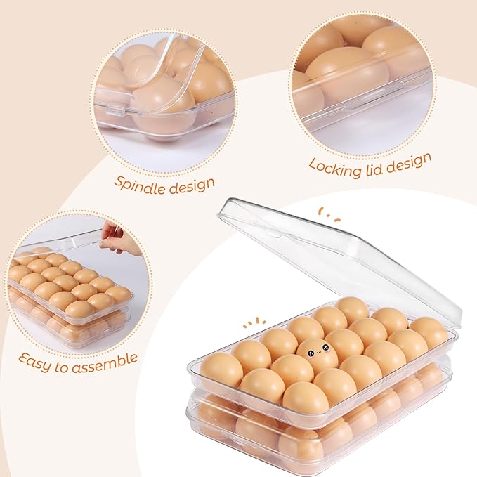 Egg holder for fridge - deviled egg containers with lid, Clear Stackable Plastic Egg Holder, Space-Saving 36 Egg refrigerator Organizer (Clear, Pack of 02)