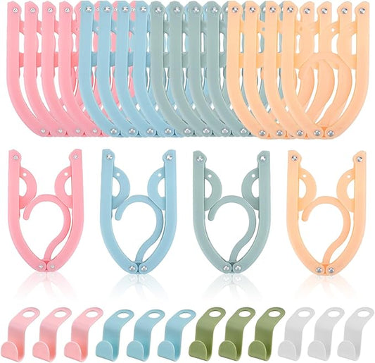 32PCS Foldable Travel Hangers, 20 Cruise Ship Essentials Folding Hanger with 12 Clothes Hanger Connection Hooks, Plastic Portable Drying Rack for Home Holiday Outdoor Camping