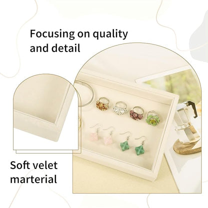 Mornajina 2 Pcs 9" x 5.7" Velvet Jewelry Tray Jewelry Display Tray, Stackable Empty Plate Trays for Earrings Necklaces Bracelet Rings Display Showcase - Light Khaki