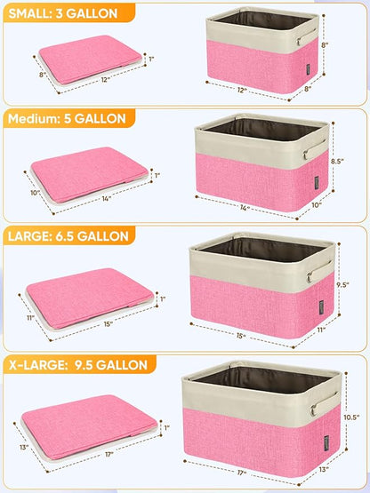 BALEINE 4 Pack Fabric Storage Bins for Shelves, Linen Storage Baskets for Organizing, Decorative Closet Bins for Clothes, Home (Pink, 15''x11''x9.5'')