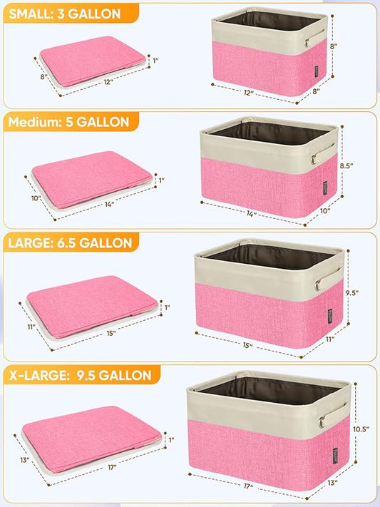BALEINE 4 Pack Fabric Storage Bins for Shelves, Linen Storage Baskets for Organizing, Decorative Closet Bins for Clothes, Home (Pink, 17''x13''x10.5'')