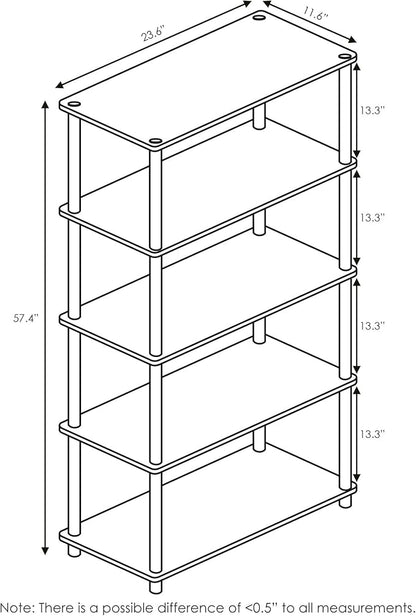 Furinno TURN-N-TUBE Storage Shelves, 5-Tier Book Shelf, Corner Shelf, Toolless Open Shelves, for Organization and Storage, Living Room, Garage, Home Office, French Oak