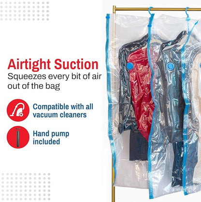 Spacesaver Hanging Vacuum Storage Bags (Pack of 4) - Vacuum Sealer Bags, Closet Organizer, Sealed Storage, Space Bag - Blanket, Bedding, Garment, Clothing, Dress, Suit, Long Coat, Jacket