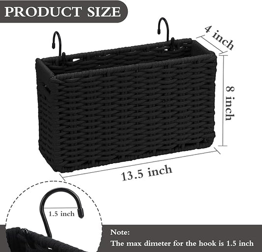 Cotton Rope Woven Bedside Caddy for Dorm Bed, Foldable Bedside Shelf Bunk Bed Accessories, College Dorm Room Essentials Hanging Organizers Storage Basket, Room Decor Magazine File Holder (Black)