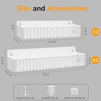 4 Pack Large Magnetic Spice Rack for Refrigerator, Spice Rack Organizer, Moveable Magnetic Shelf Fridge Organizer with 4 Hooks for Kitchen and Oven Organization, White