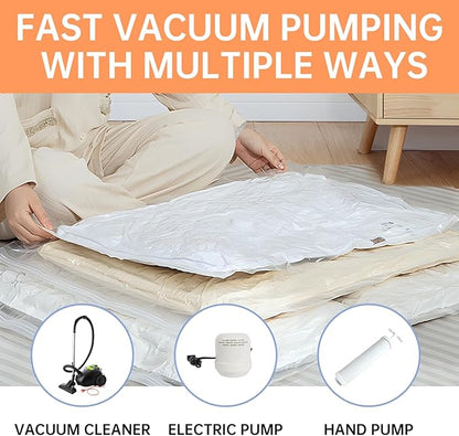 12 Pack Vacuum Storage Bags with Electric Pump, (3 Small, 3 Medium, 3 Large, 3 Jumbo) Vacuum Seal Bags for Clothing, Space Saver Bags for Travel, Luggage Compression Packing