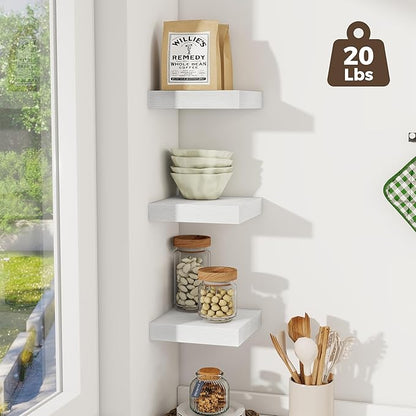 Fun Memories Small Floating Shelves for Wall - 8 Inch Square Wall Shelves with Invisible Brackets, White Shelves for Bathroom, Living Room, Bedroom, and Kitchen Decor, Set of 3