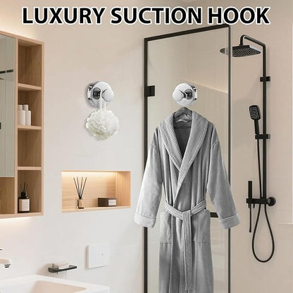 HESUSLA Suction Cup Hooks for Wreaths on Glass,2025 New Model No-Drill Suction Cup Hooks,Wreath Hangers for Front Doors,Metal Towel Hooks for Showers Bathrooms Mirrors(2 Pack,Chrome)