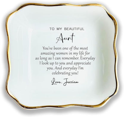 HatafaFurni Personalized Ring Dish for Aunt - Jewelry Gifts for Christmas, Women, Birthday, Mother's Day - Custom Aunt Gift