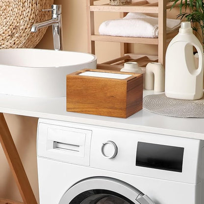 Dryer Sheet Holder, Acacia Wood Laundry Sheets Container, Laundry Room Organization and Storage for Farmhouse Laundry Room Decor and Accessories, Fabric Sheet Dispenser