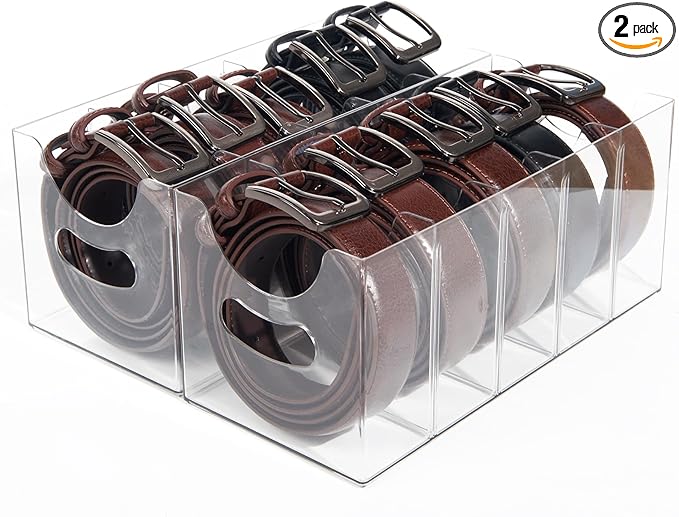 Belt Organizer 2-Pack，Belt storage Organizer for Closet with Removable Dividers - 5 Compartments & Handles Drawer Storage and Organizers for underwear, Socks, and Bow Ties Acrylic Belt Organizers