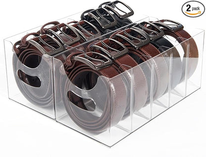 Belt Organizer 2-Pack，Belt storage Organizer for Closet with Removable Dividers - 5 Compartments & Handles Drawer Storage and Organizers for underwear, Socks, and Bow Ties Acrylic Belt Organizers