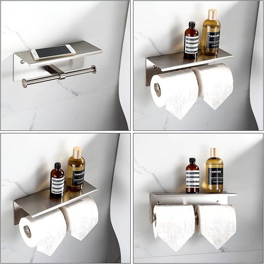 Double Toilet Paper Holder with Shelf Brushed Nickel Toilet Paper Holder Wall Mounted