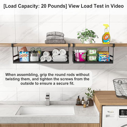 Expandable Under Cabinet Shelf Organizer with 0.94-Inch Thick Clips, Heavy Duty Extendable Under Shelf Storage Basket for Pantry or Laundry Room, Black, 1 Pack, Interior: 4.13" H x 7.2" D