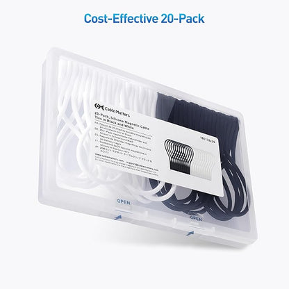 Cable Matters 20-Pack Ultra Strong Silicone Magnetic Cable Ties, Magnetic Cord Ties/ZipTies/Cord Organizer, Black and White