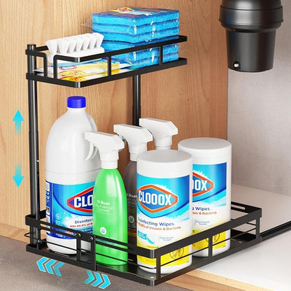 iSPECLE Under Kitchen Sink Organizer - 1 Pack Height Adjustable Pull Out Cabinet Organizer Fit Around Plumbing & Disposal, Heavy-Duty Undersink Storage Sliding Get Item for 30" - 36" Wide Sink Cabinet