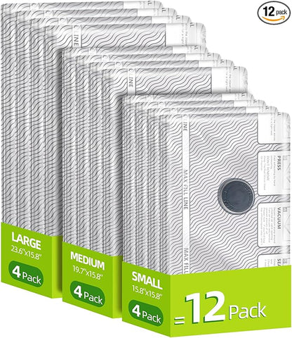 VACKFOX 12 Pack Travel Vacuum Bags for Clothing,Compression Seal Packing Cubes for Luggage Suitcase Backpack,Carry-on Size Space Saver Storage Bags 80% Space Saver for travel,outdoor and home use.