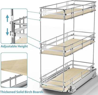 Pull Out Spice Rack Cabinet Organizer 7" W x 20½" D, 3 Tier Heavy Duty Slide Out Wood Shelf for Narrow Cabinet, Pull Out Storage for Kitchen