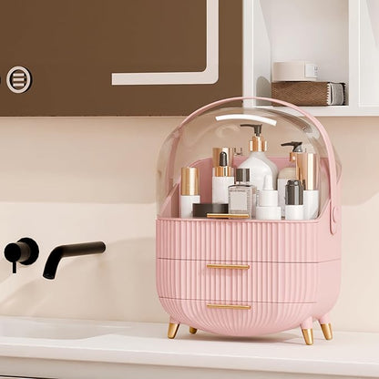 lurcns Makeup Organizer for Vanity Cosmetics Skincare Organizers with Lid and Drawers Display Cases for Countertop (Pink) | for Vanity, Organizers, with Lid, and Drawers, for Countertop