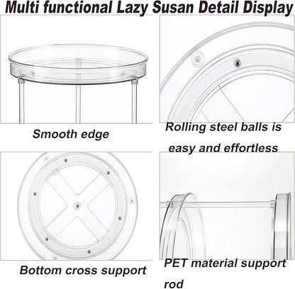 2 Tier 9.25Inch Clear Lazy Susan Organizer for Fridge and Cabinet, 360°Rotating Makeup Organizer, Cosmetic Display Cases, Under Sink Turntable Organizer for Kitchen Bathroom Dorm
