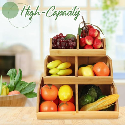 Barydat 3 Pcs Onion and Potato Storage, Bamboo Pantry Organizer, Ideal for Pantry, Stackable Pantry Organizers and Storage, Countertop, and Vegetable Storage for Kitchen