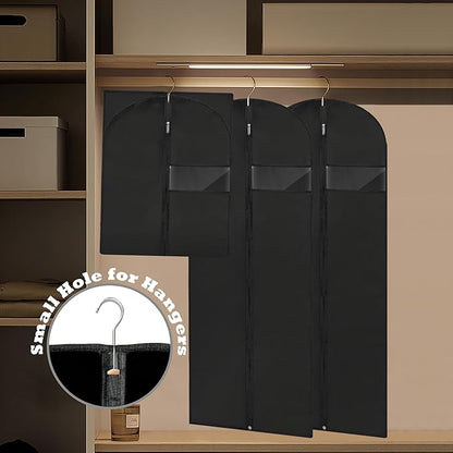 Dress Bags for Gowns Long, 65'' Garment Bags for Hanging Clothes, Suit Bag Cover for Storage and Travel (Black)