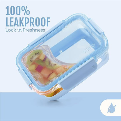 Ello Duraglass 3.4 Cup Meal Prep Sets 10Pc, 5 Pack Set- Glass Food Storage Container with Silicone Boot and Airtight BPA-Free Plastic Lids, Dishwasher, Microwave, and Freezer Safe, Halogen Blue