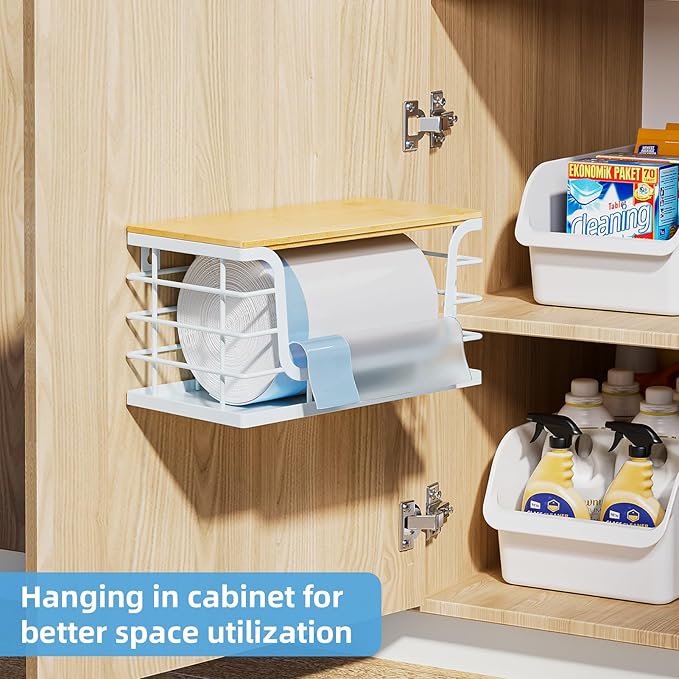 Trash Bag Holder Dispenser,Garbage Bag Holder Dispenser,Wall Mount Trash Garbage Bag Organizer Under Sink,Bamboo Lid Container for Laundry Room Kitchen and Pantry Organization and Storage,Standard