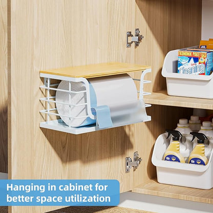 Trash Bag Holder Dispenser,Garbage Bag Holder Dispenser,Wall Mount Trash Garbage Bag Organizer Under Sink,Bamboo Lid Container for Laundry Room Kitchen and Pantry Organization and Storage,Standard