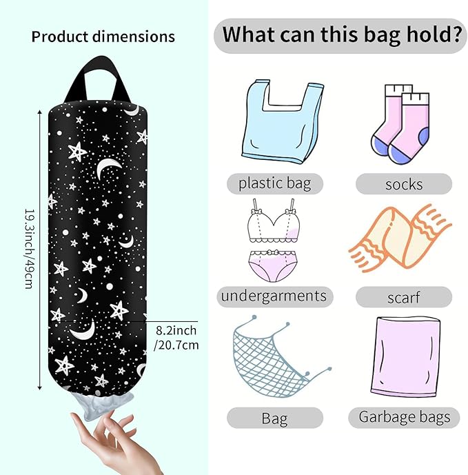 Plastic Bag Holder, Wall Mount Grocery Bag Organizer, Funny Hanging Trash Bag Storage Dispenser for Home Kitchen Cute Moon Star