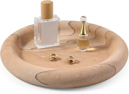 Erongoo Real Natural Marble Tray, Marble Round Decorative Vanity Tray for Bathroom Countertop, Kitchen Counter, or Catchall, Coffee Table Tray for Jewelry (Vein Sandstone)