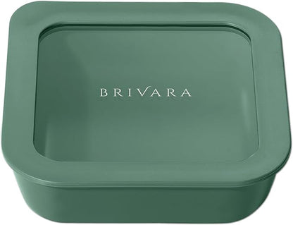 Ceramic Coated Glass Food Storage Container | No PTFE, PFOA, PFAS, and BPA | Reusable Non Toxic Meal Prep Container with Glass Lid | Easy To Store | 2.5 Cup Square [Pine]