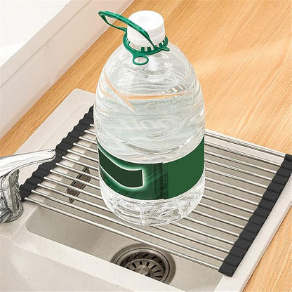 Stainless Steel Portable Roll Up Dish Drying Rack Over The Sink Rack for Cups Fruits Vegetables 17.7" x 13"