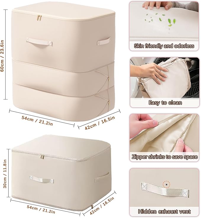 NotiGat XL Ultra Space Saving Bags self compression organizer bags space saver bag for comforters Storage bag organizer for blankets bedding clothes(Beige-1PCS)