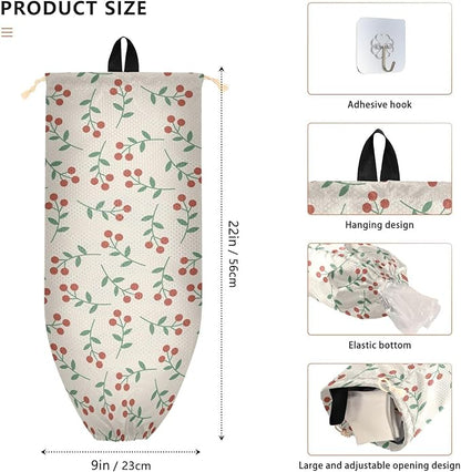 1 PC Plastic Bag Holder Wall Mount for Grocery, Shopping, and Trash Storage - Kitchen Closet Organizer Dispenser, 22 x 9 Inch, Red Berry