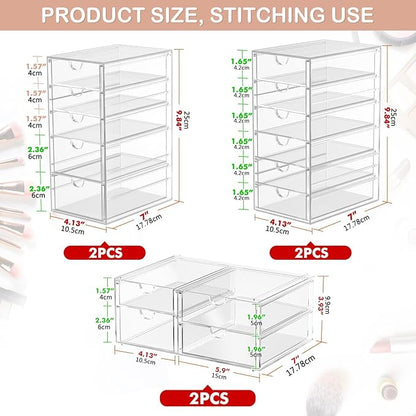 caktraie Makeup Organizer Storage with 30 Drawers, 6 Pcs Desktop Office Supplies, Desk Organizers, Clear Accessories, Dustproof Drawer and for Make Up, Jewelry, Pen, Stationary