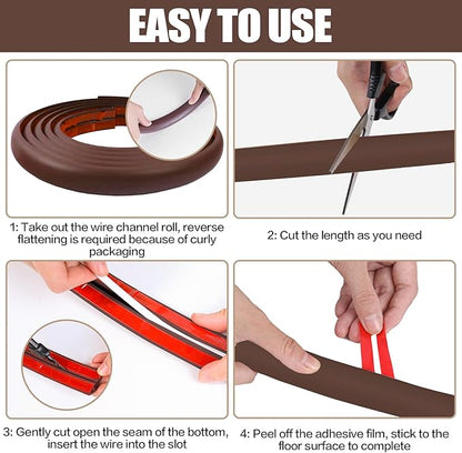 Floor Cord Cover Self Adhesive Cord Hider,10FT Cable Management, Extension Strip Protector for Wires, Prevent Cable Trips for Offices, Gyms, Exhibitions Cavity:0.39"(W) x 0.27"(H) Coffee