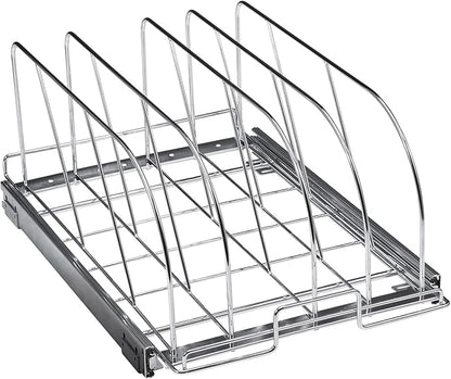 VEVOR Pan and Pot Rack, Expandable Pull Out Under Cabinet Organizer, Cookie Sheet Baking Pans tray Organization, Adjustable Wire Dividers, Steel Lid Holder for Kitchen Cabinet & Pantry Storage, 13.8"W
