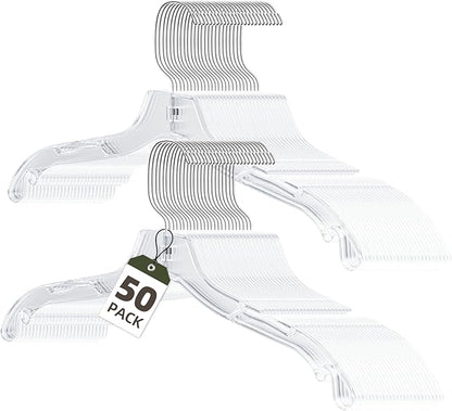 UEAKPIC Clear Plastic Hangers 50 Pack, Heavy Duty Clothes Hangers with 360° Swivel Hook, 2.1" Ultra-Wide Non-Slip Notches & Non-Slip Grips for Dresses, Shirts, Coats, Suits