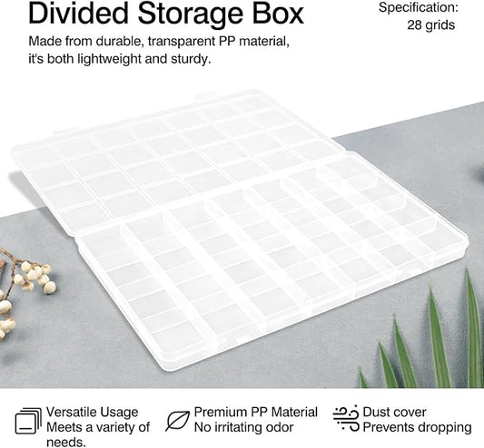 28 Grids Plastic Organizer Box with Dividers for Crafting, Storage Container for Beads & Charms & Accessories(2-Pack)